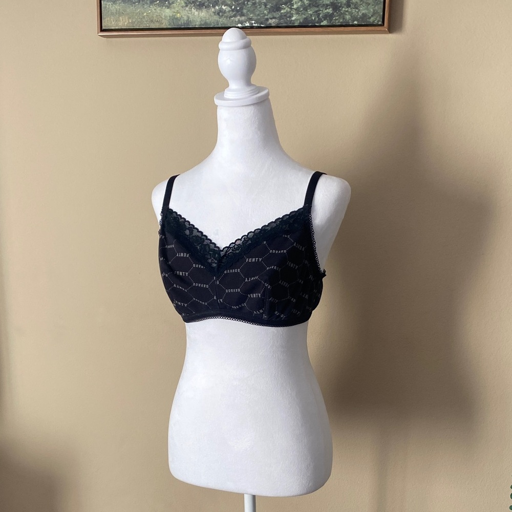Savage X Fenty Black Lace Stretch Cotton Bralette XL